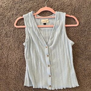 Universal Thread Light Blue Ribbed Button-Front Tank
